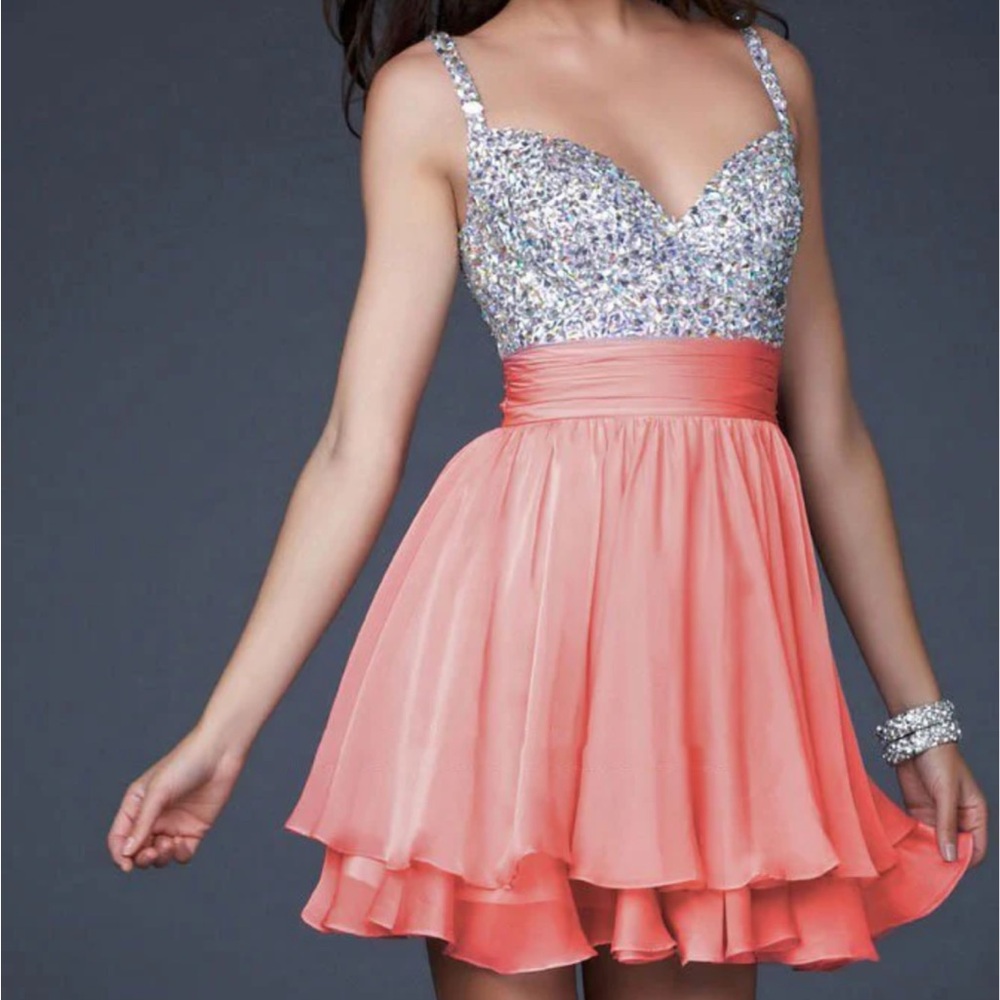 La Femme - 16813 Bejeweled Short Chiffon Party Dress
